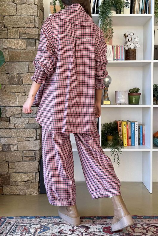 Donald Plaid Brushed Cotton Neckerchief Blouse Pink